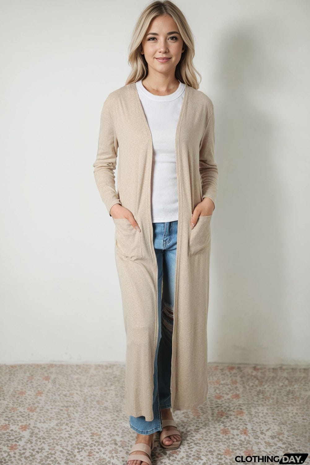 Long Sleeve Slit Cardigan with Pocket