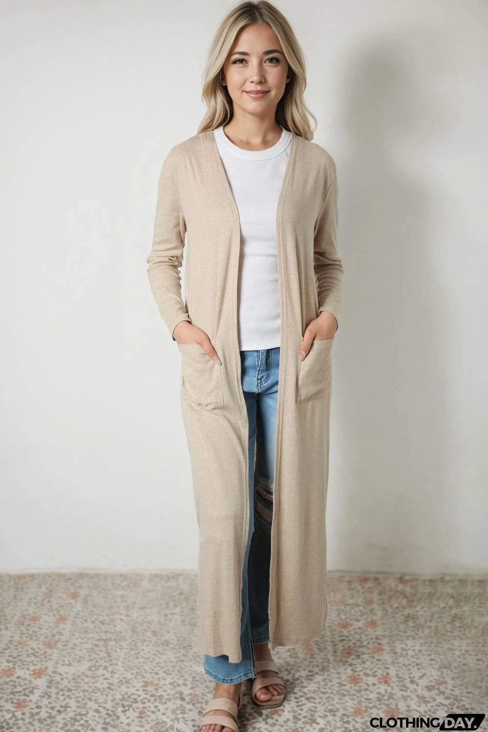 Long Sleeve Slit Cardigan with Pocket