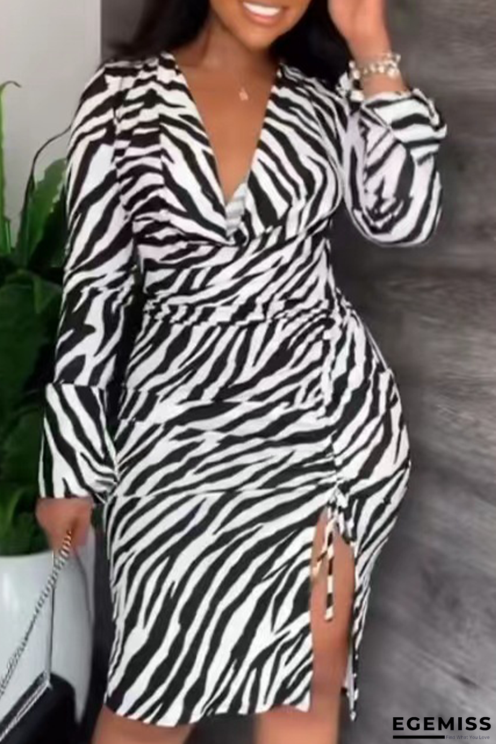 White Street Animal Print Patchwork V Neck Pencil Skirt Dresses | EGEMISS