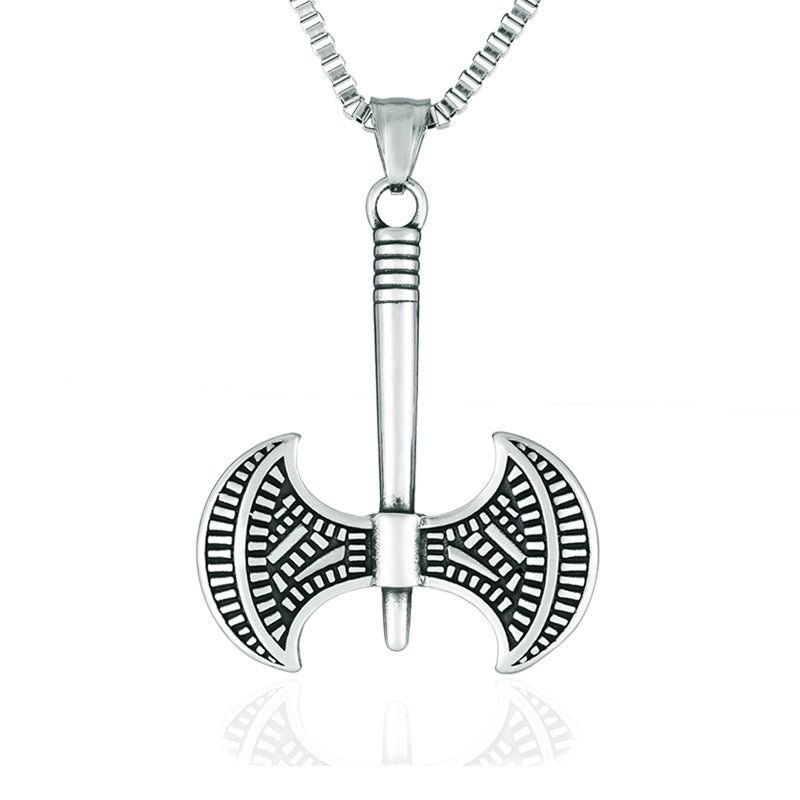 Viking Double Axe Necklace Titanium Steel Chain tacday