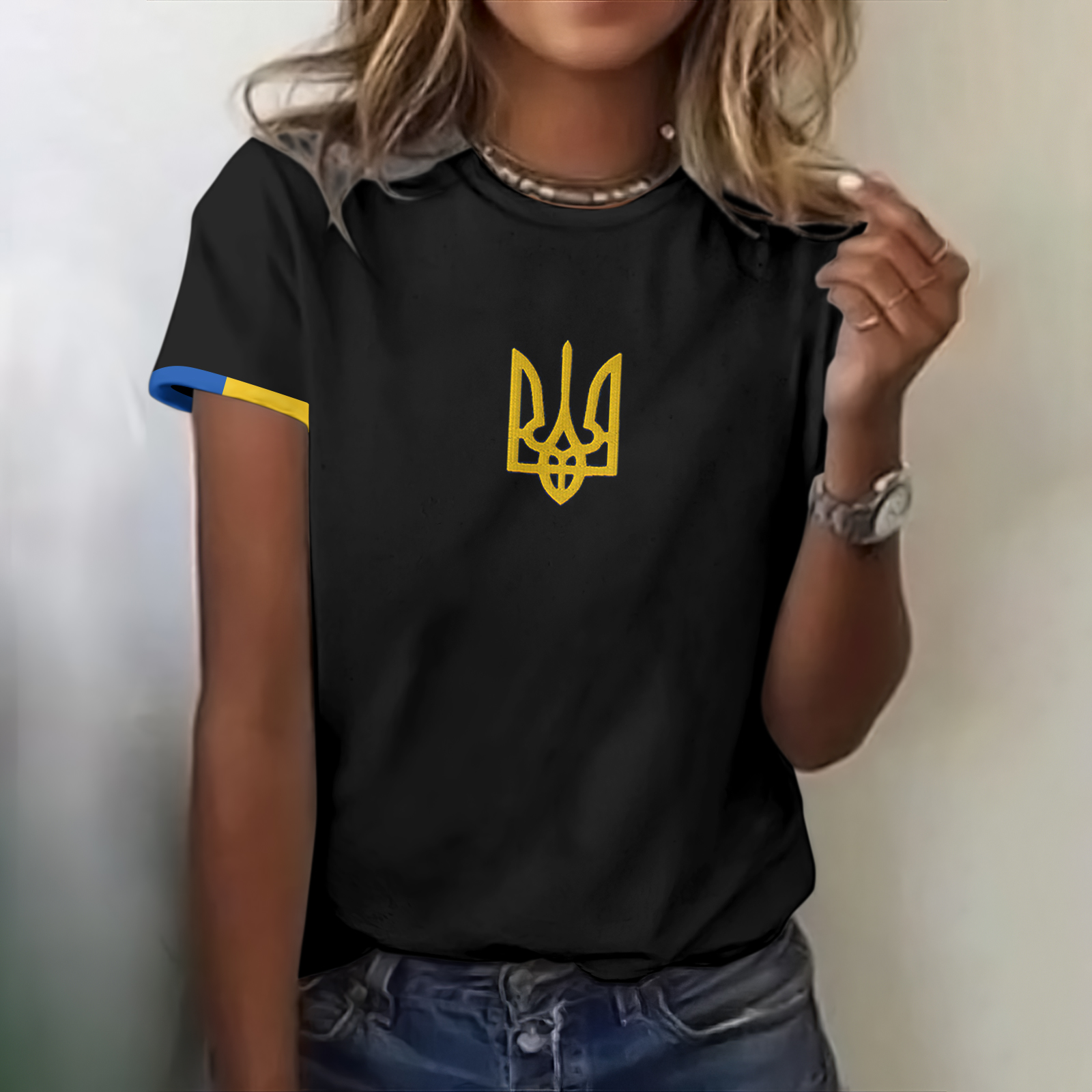 Comstylish Women's Ukrainian Trident Flag Print T-shirt