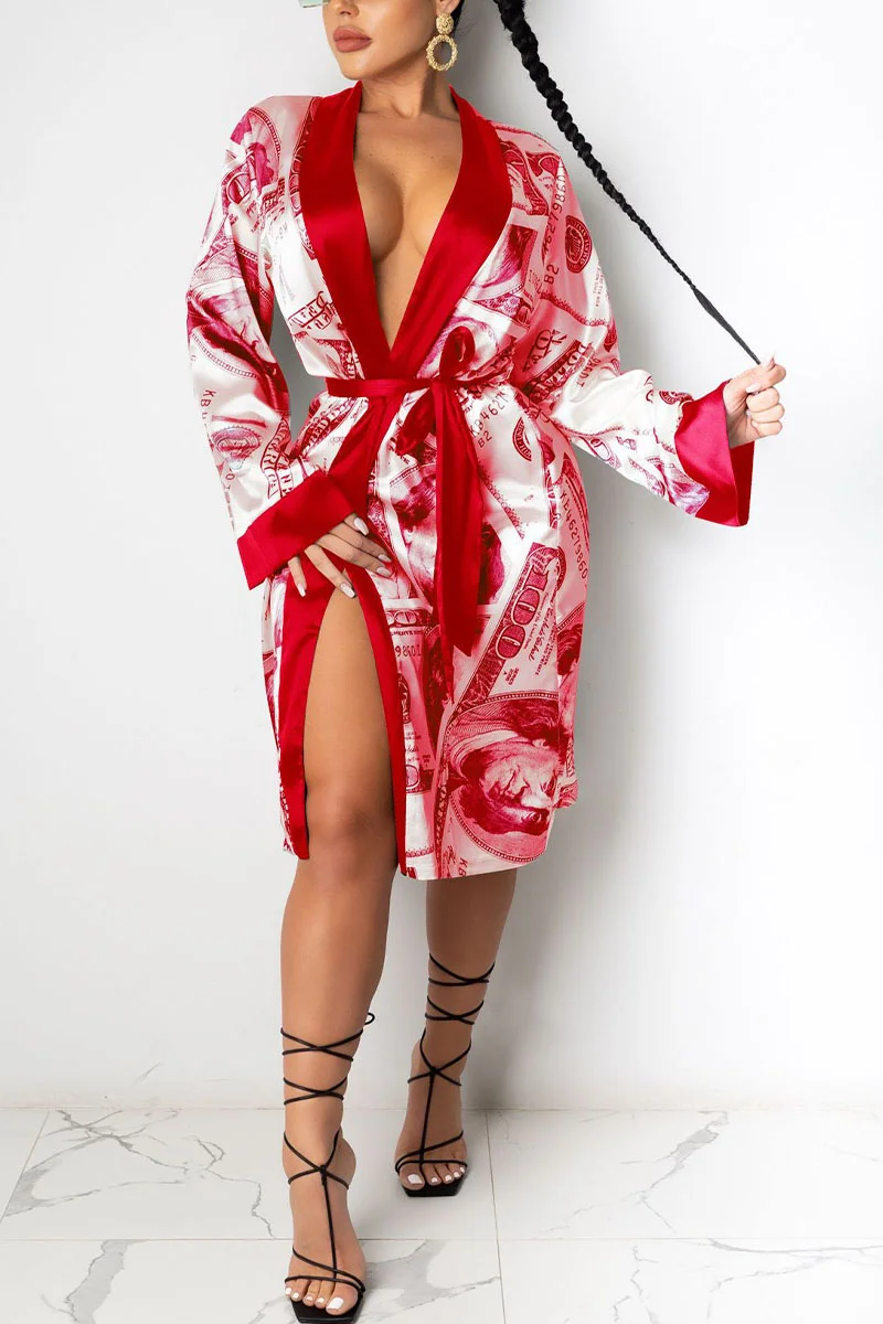 Red Sexy Print Frenulum Outerwear | EGEMISS