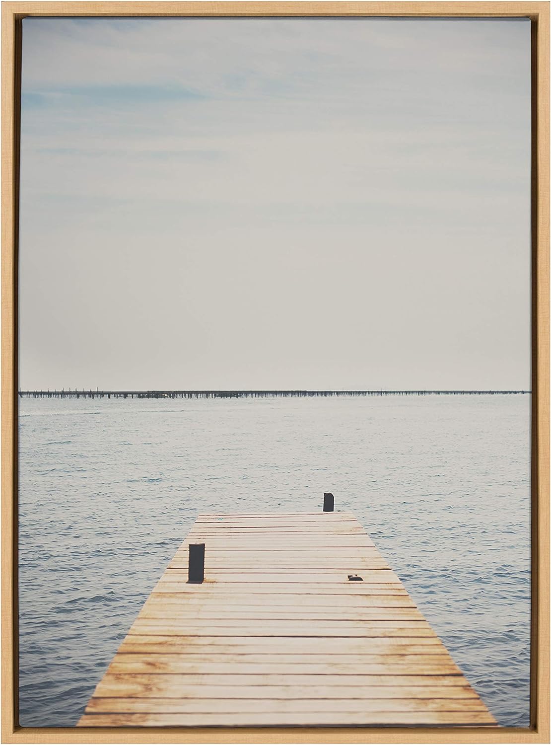 Kate and Laurel Sylvie Standing On Dock Framed Canvas Wall Art by Laura Evans, 23x33 Natural, Beautiful Coastal Wall Decor