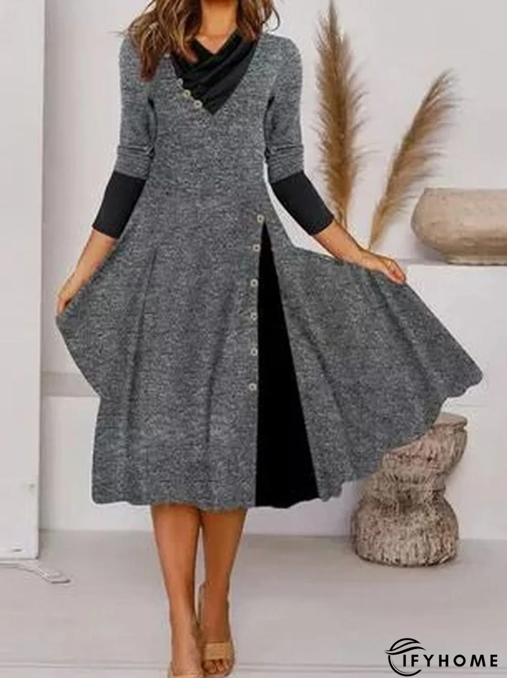 Casual Cowl Neck Knitting Dress | IFYHOME