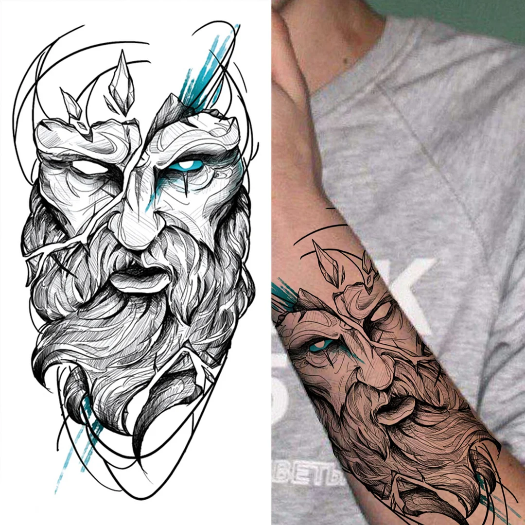 Sdrawing Wolf Temporary Tattoos For Men Women Adult Fake Lion Tattoo Sticker Tiger Black Tribal Body Art Drawings Tatoos Arm