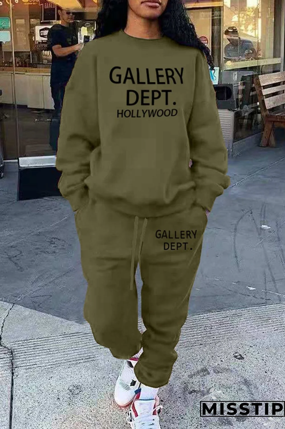 Black Casual Street Print Patchwork O Neck Long Sleeve Two Pieces