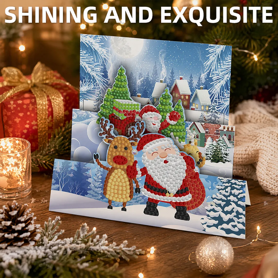 8PCS Santa Claus DIY Diamond Painting Greeting Card Kits with Envelopes Diamond Art Greeting Cards Diamond Art Cards Kits for Adults DIY Crafts Family Friend Gifts