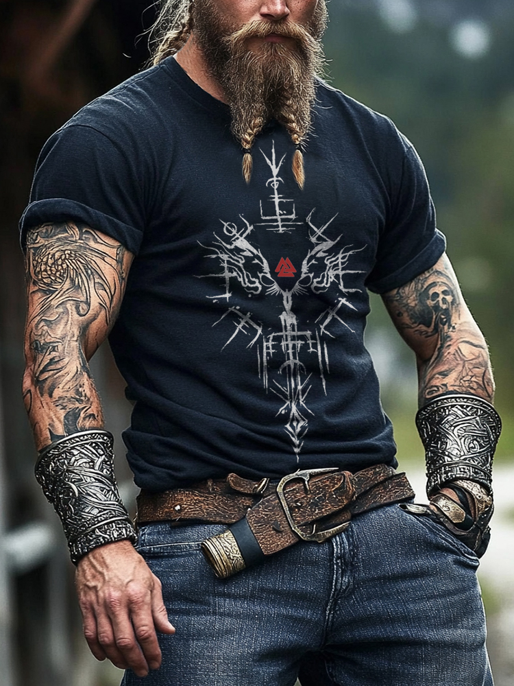 Viking Scandinavian short-sleeved top with mysterious rune design / Rvogue / Rvogue