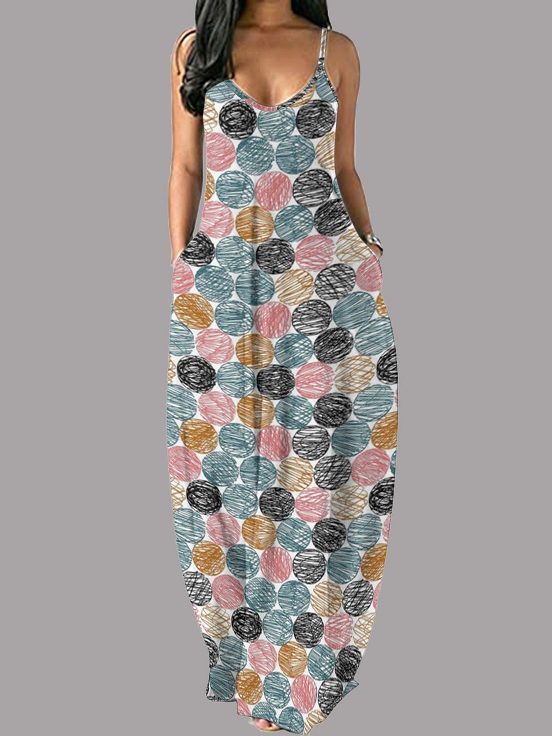 Dot & Stripes Printed Sleeveless Sling Maxi Dress