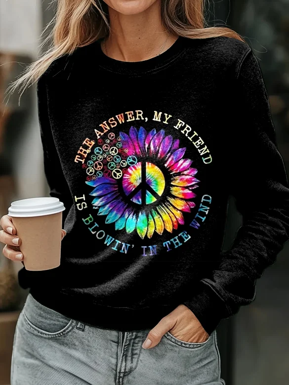 Hippie Flower Art Print Casual Sweatshirt