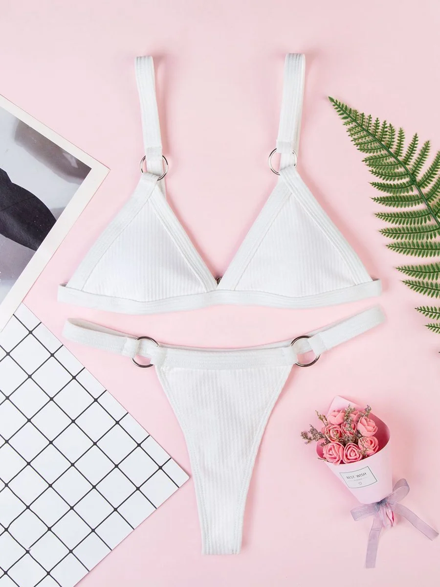 Vacation Sandbeach Sexy Pure Color Bikini Set