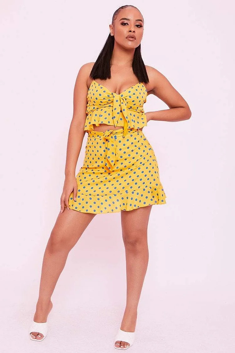Yellow Polka Dot Frill Hem Skirt - Adeyln Katch Me
