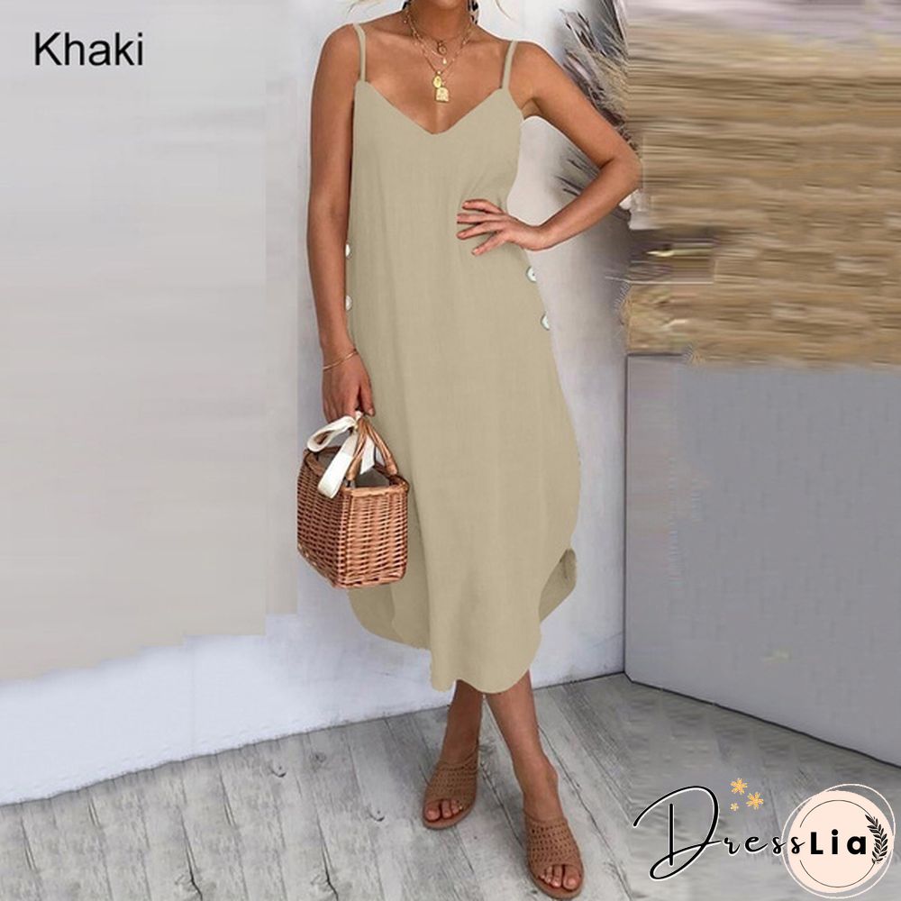 Womens Summer Long Dress Spaghetti Straps Neck Irregular Hem Holiday Casual Party Sundress