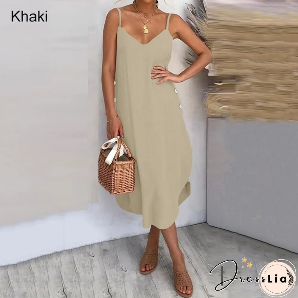 Womens Summer Long Dress Spaghetti Straps Neck Irregular Hem Holiday Casual Party Sundress