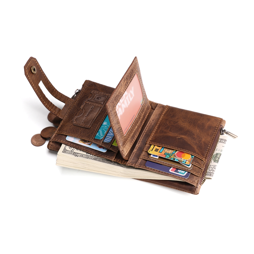 Men's wallet rfid leather wallet casual fashion double zipper multi card slot retro clutch