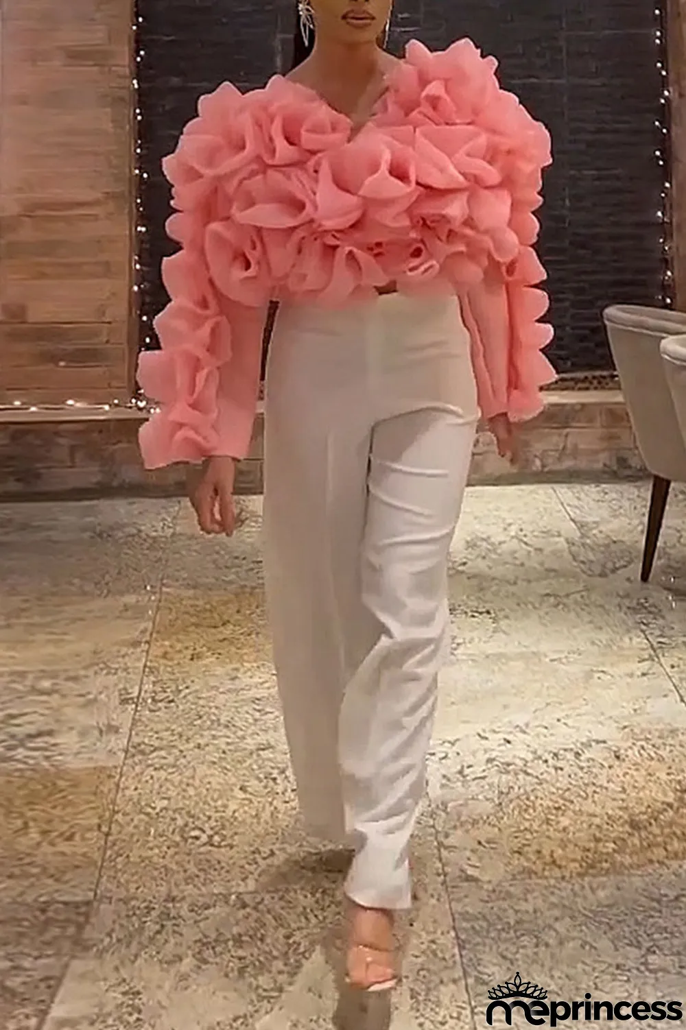 White Elegant Solid Patchwork Appliques O Neck Tops