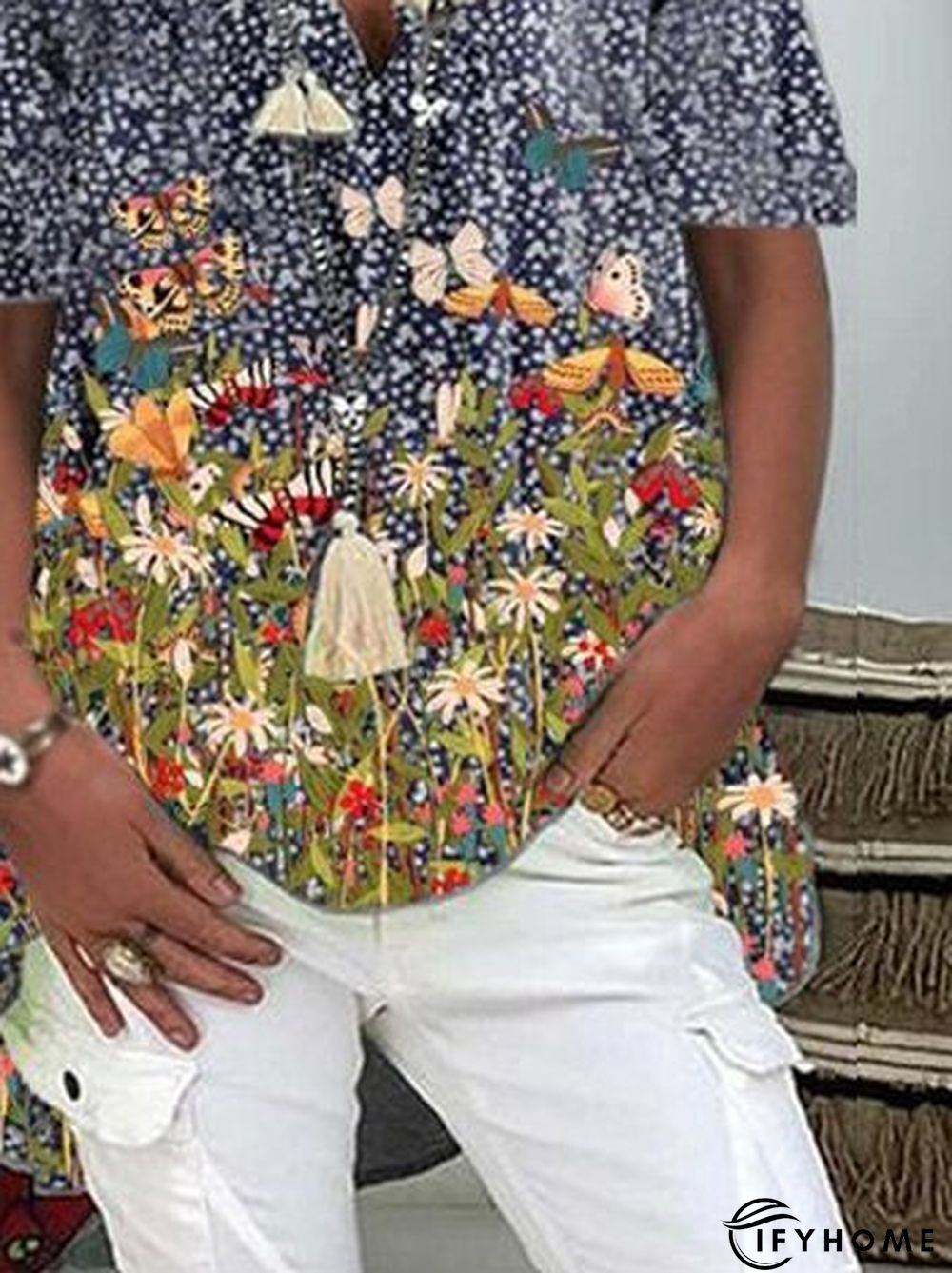 Large size floral blouse with short sleeves | IFYHOME