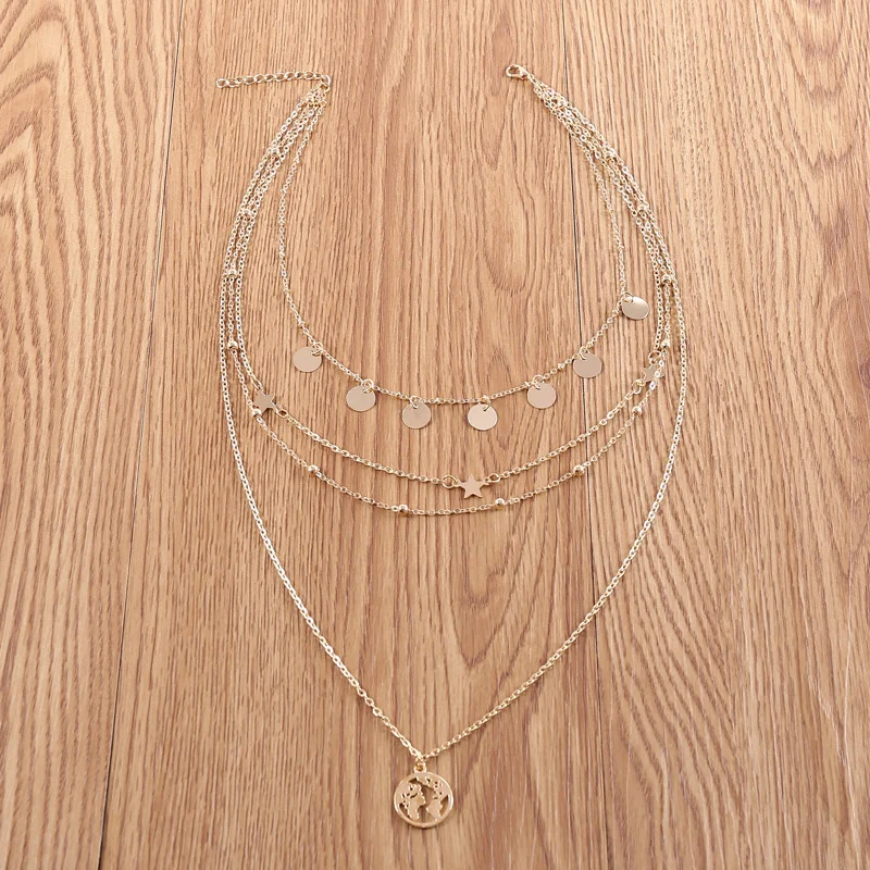   Fashion five-pointed star bead map multi-layer chic necklace - Neojana