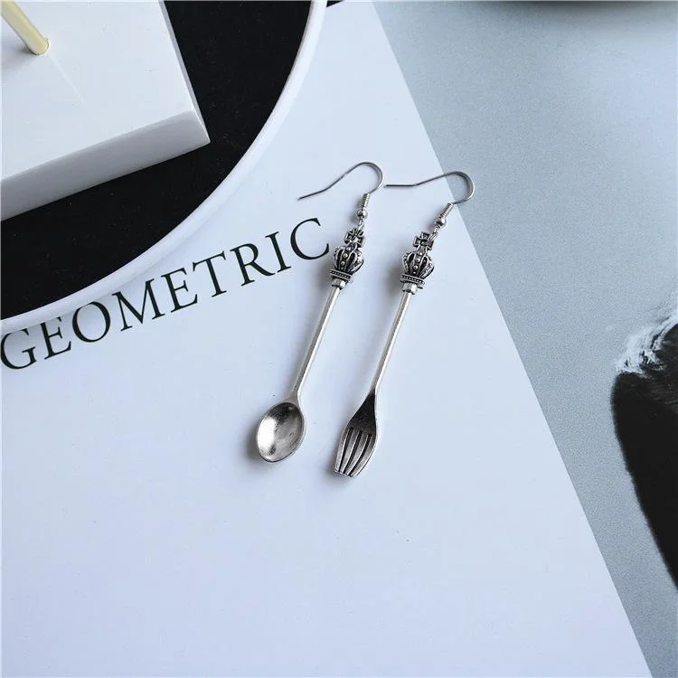 SPOON FORK TRIANGLE RULER STRAIGHT EDGE SCISSORS EARRINGS SET (4 Pairs)