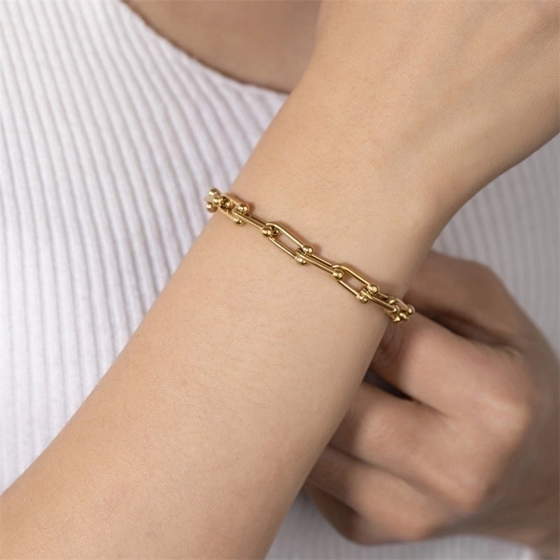 Casual Minimalist Classic Style Solid Color Stainless Steel Titanium Steel Gold Plated Bracelets In Bulk