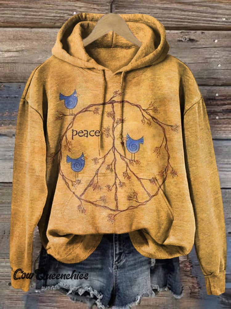 Retro Hippie Peace Sign Love And Casual Hoodie Sweatshirt Yellow / S