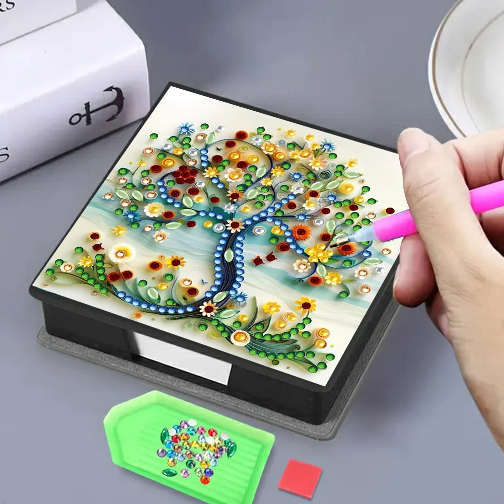 PU 5D Diamond Painting Kit Note Box DIY Diamond Art Notepad Box (Tree B)
