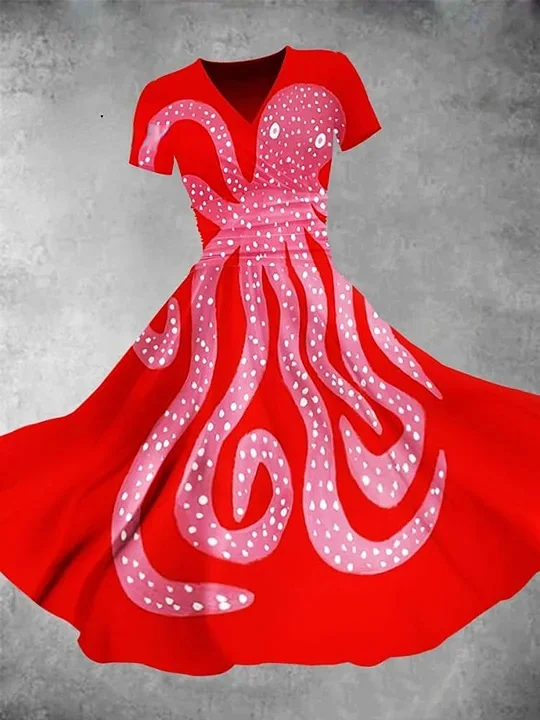 Women's Vintage Octopus Art Print Maxi Dress