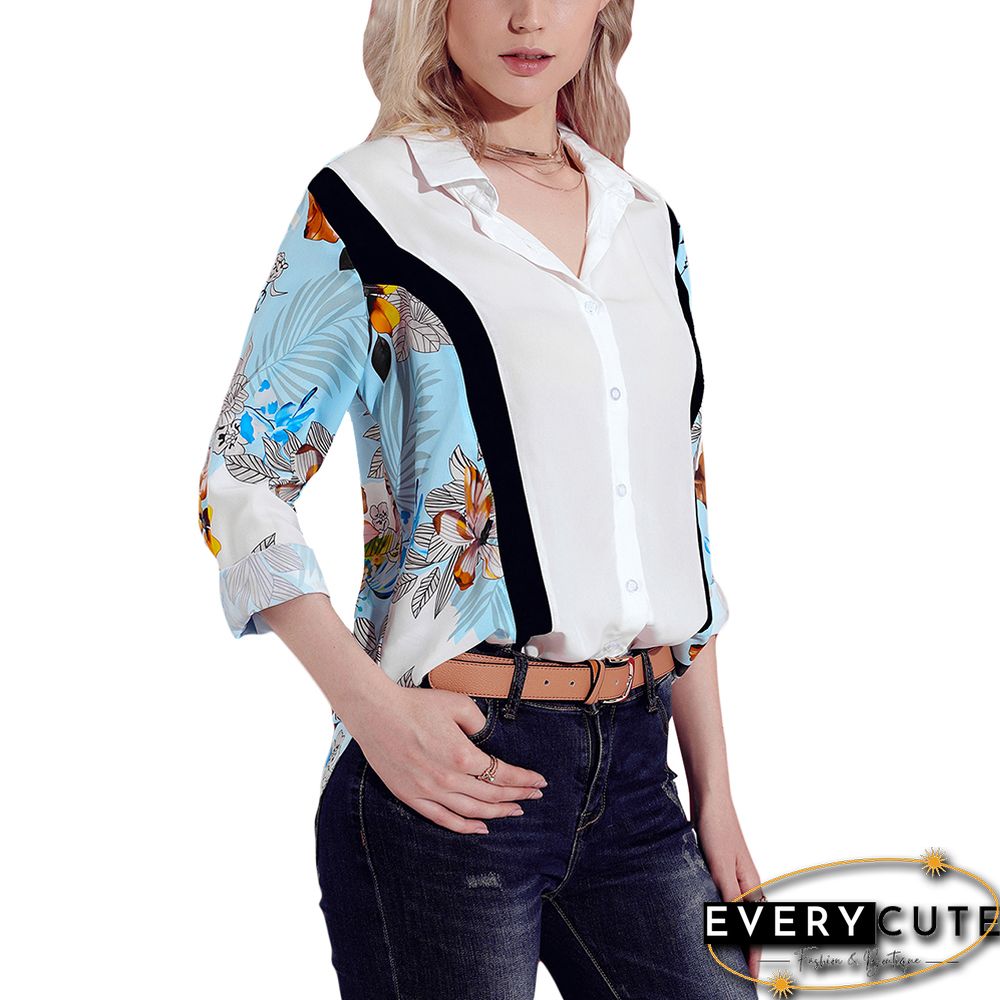 Multicolor Long Sleeve Floral Print Button Front Shirt