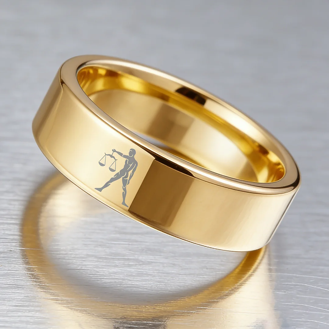 Mens Womens Gold Libra Tungsten Carbide Rings Couple Wedding Band Flat Top Comfort Fit 4MM 6MM 8MM