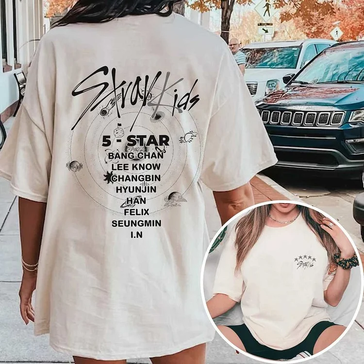 Stray Kids Album ★★★★★ 5-STAR Member Name T-shirt