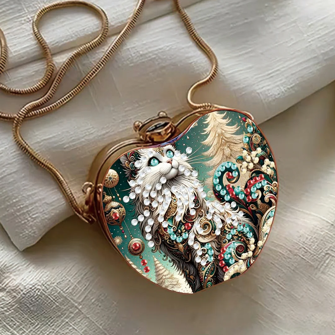 Cats D DIY Acrylic Love Diamond Art Painting Card Case Wallet with Chain Small Diamond Painting Crossbody Bag for Adults Women Girls Gift
