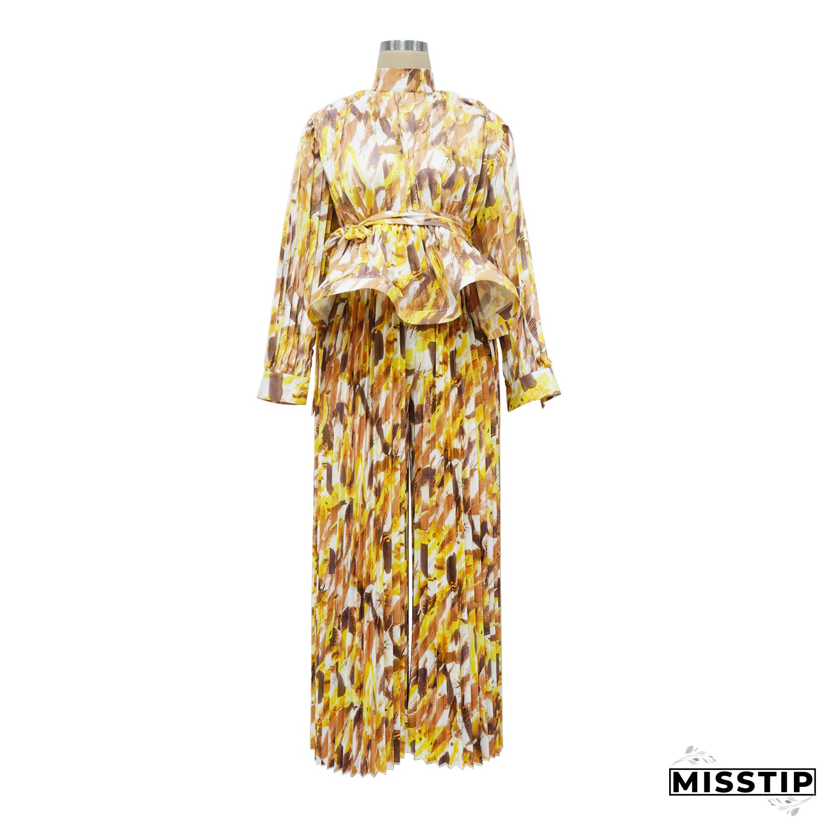 Women Lantern Long Sleeve Top and Wide Leg Pants Printed Casual Two-piece Set