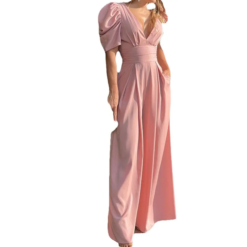 Uveng Uveng 2024 New Women's Short-Sleeved Fashion Elegant Plus-Size Wide-Leg Jumpsuit