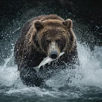 Alaskan Bear Catching Salmon - Diamond Painting
