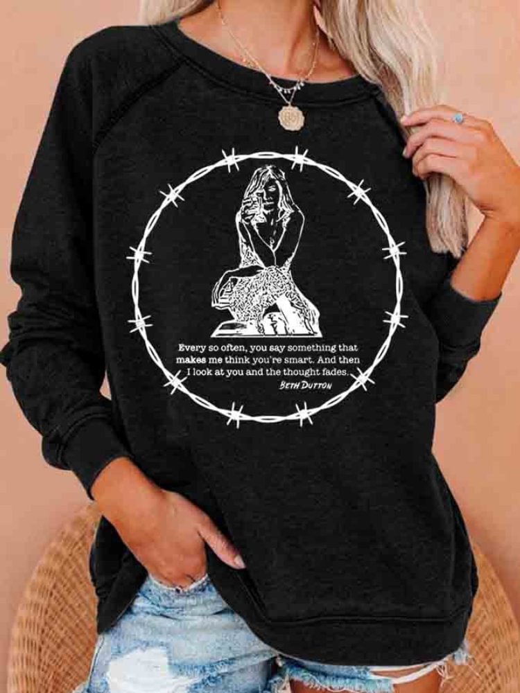 Western Girl Printed Long Sleeve Casual Sweatshirt