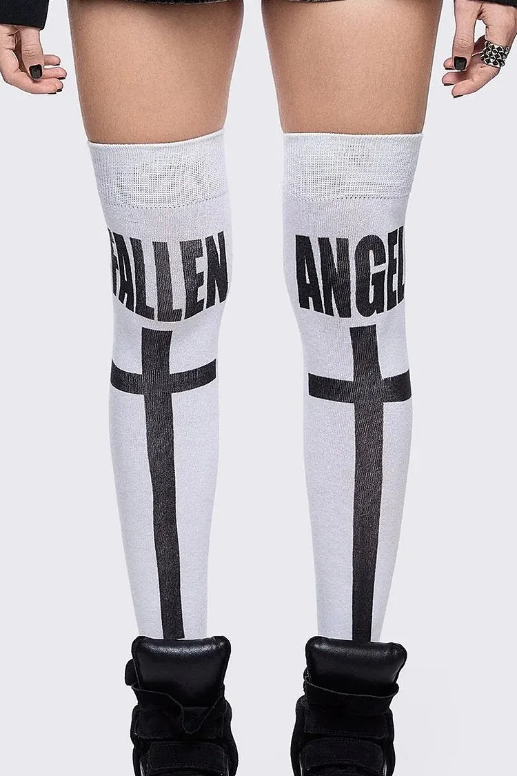 Dark Cross Print Gothic Socks