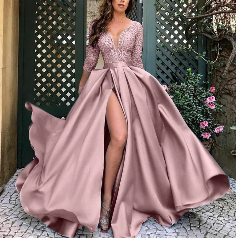 Uveng Uveng New Women's Lace Beads Big Swing Sexy Long Skirt Tail Banquet Evening Dress