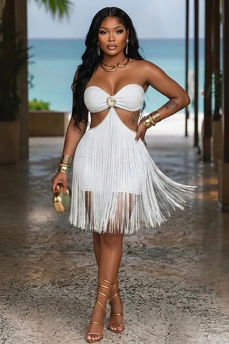 backless fringe dress Loragal Strapless Metal Decor Cut Out Party Mini Dresses-Yellow Yellow-S Size:36 superdown Amal Backless Cami long sundresses Jovani Crafted from luxurious satin