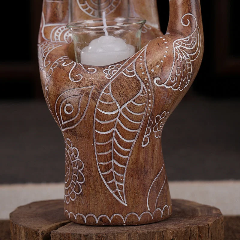 Tea Light Candle Holders Meditation Decor Buddha Hand Candle Holder Zen Spiritual Sculpture