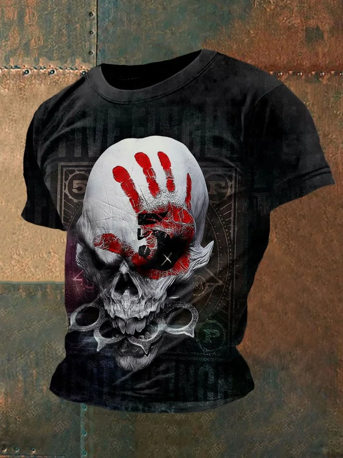 Men's Retro Dark Skull Print T-Shirt