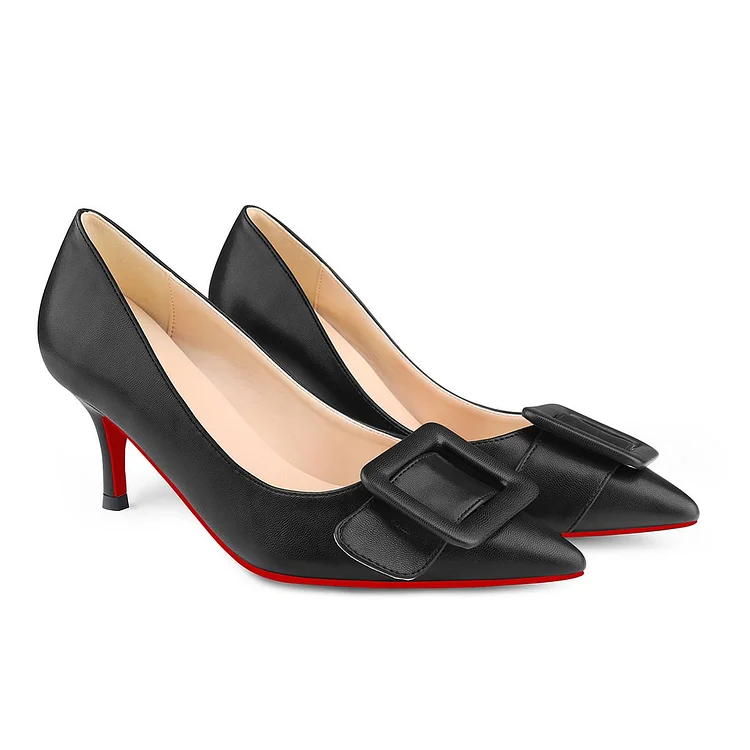 60mm Kitten Heels Red Bottom Pumps Summer Daily Casual Matte Square Buckle Shoes