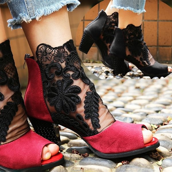 Fashion Dancing Shoes Black Red Lace Mesh Women's Latin Dancing Shoes High-heeled Boots - Shop Trendy Women's Clothing | LoverChic