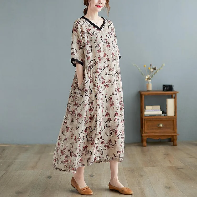 Literary Floral Short Sleeve Midi Dress