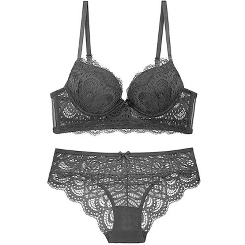 CINOON New Lace Lingerie Women Sexy Bra Set Push up Bras Underwear Set 3/4 Cup Lingerie Set Embroidery Flowers Bras and Panties