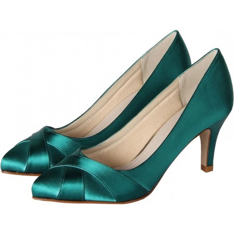 Green Pointed Toe 6 cm / 2 inch-Mid Height Heels Pumps Comfortable Shoes |FSJ Shoes