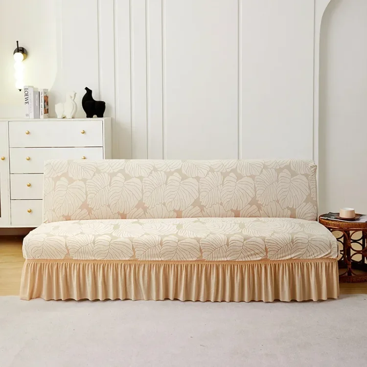 Mymmirical Jacquard Armless Sofa Bed Cover Elastic Cheap Couch Covers for Living Room Washable Removable Slipcovers Folding Settee Case