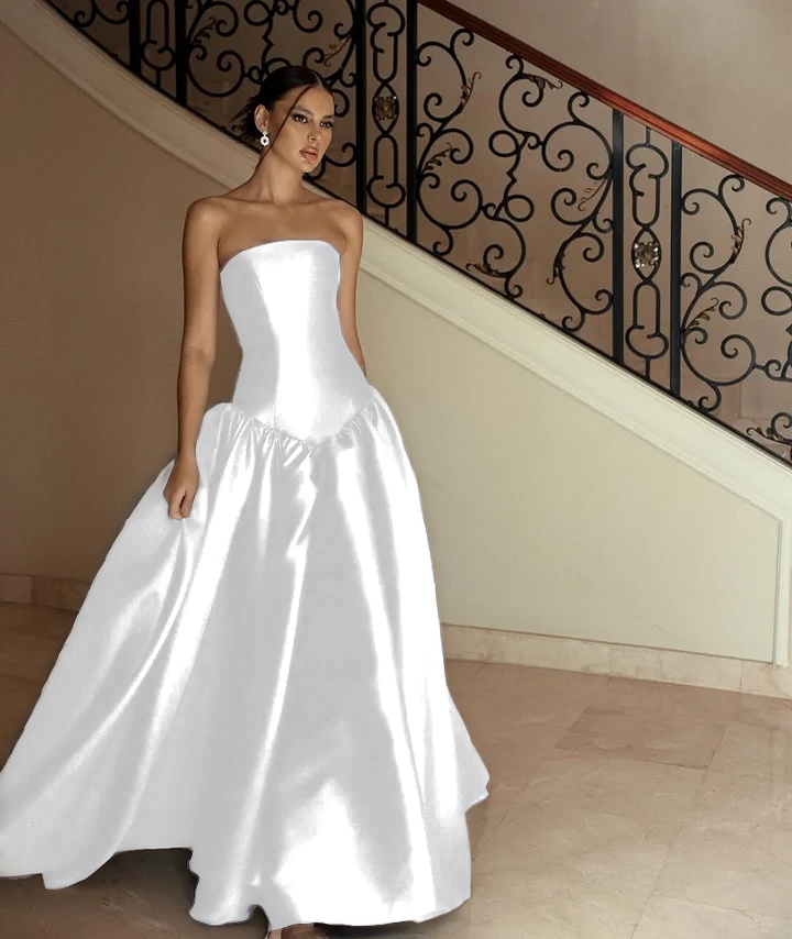 Lussooy Elegant Straight Across Sleeveless A-Line Satin Dark Navy Prom Dress