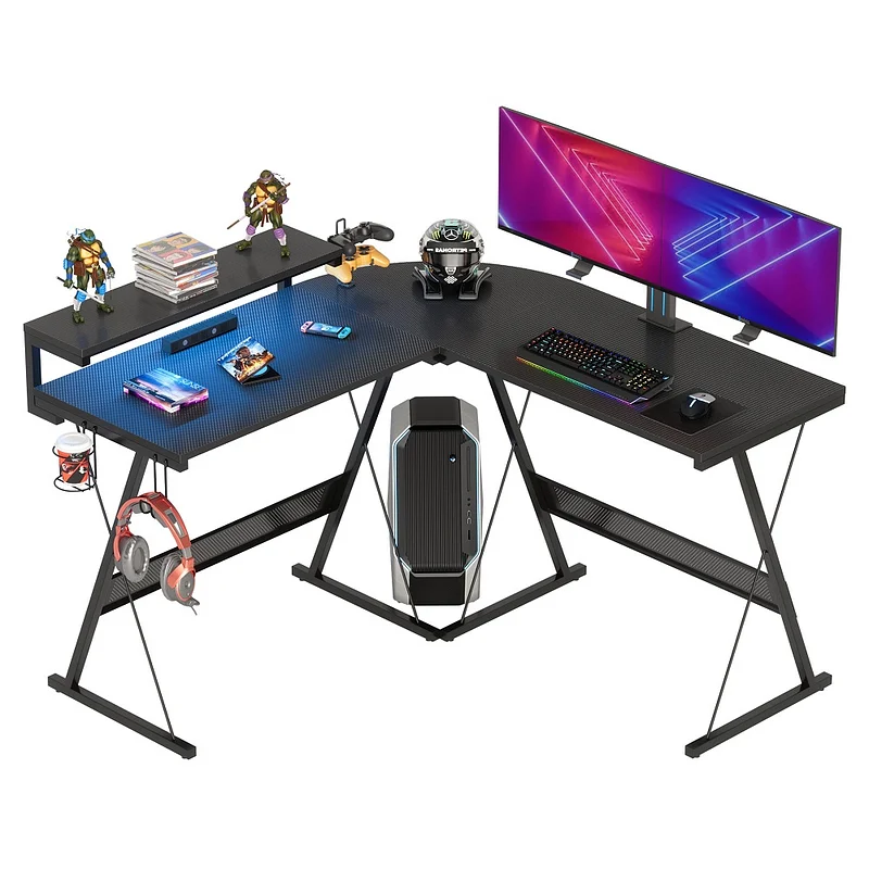 Bestier 55 inch L-Shaped Gaming Computer Desk with Monitor Stand Home  Office Corner Desk Black