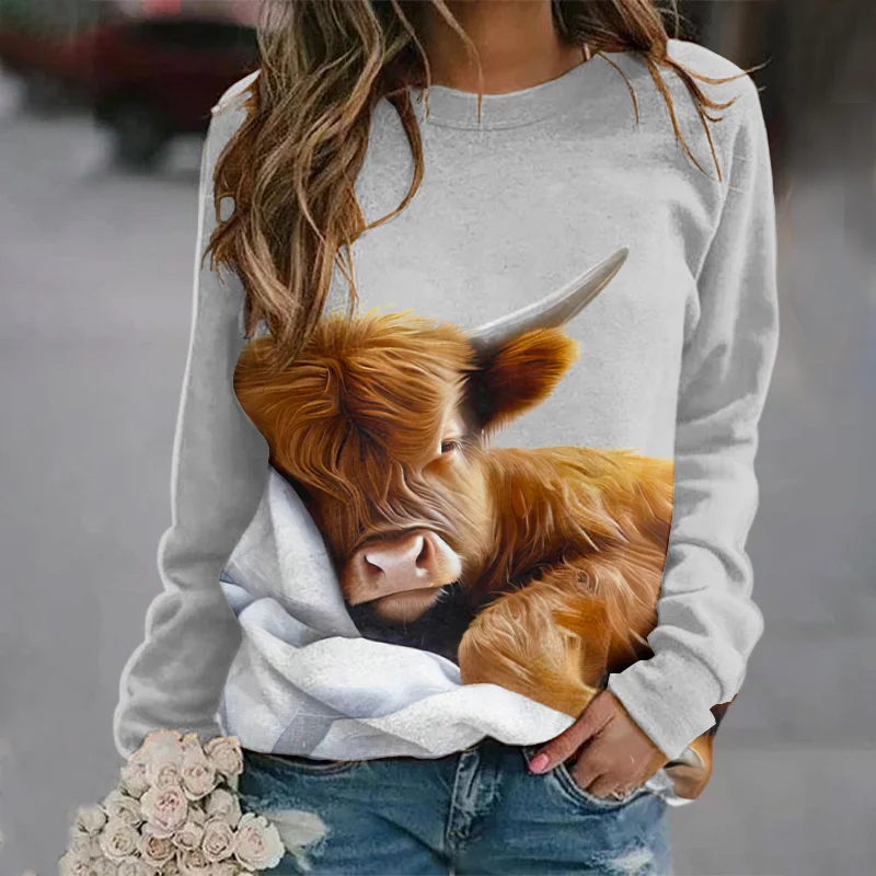 Sleeping Highland Cow Printed Sweatshirt