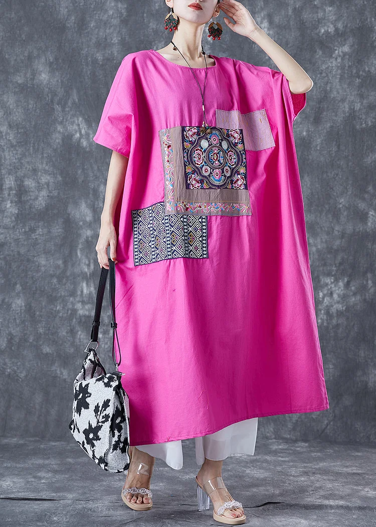 Fitted Rose Embroideried Oversized Cotton Maxi Dresses Summer